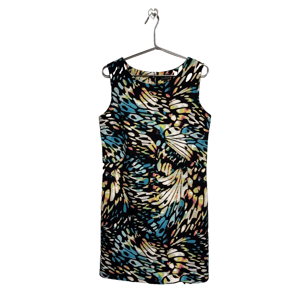 Worthington Women's Sleeveless Multicolor Abstract Butterfly Print Dress Size L